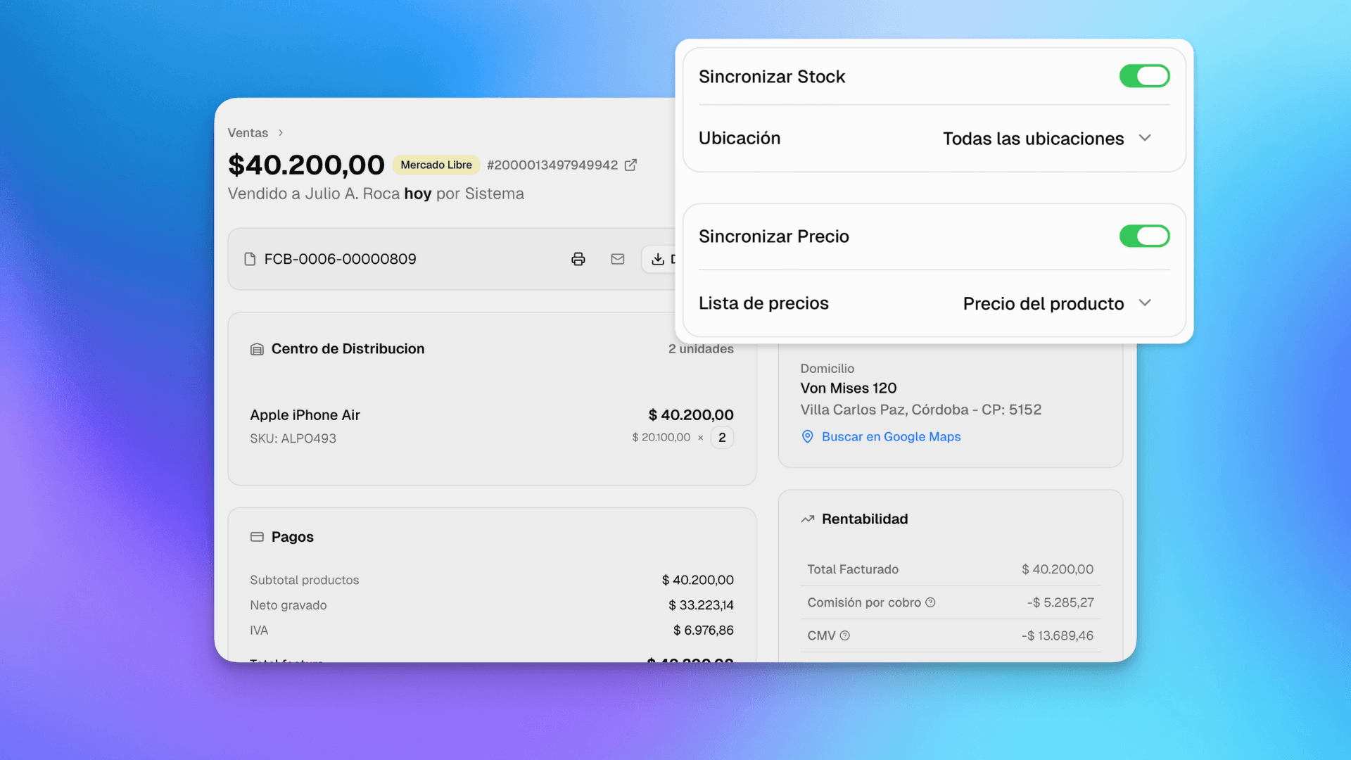 Sincronización con Mercado Libre